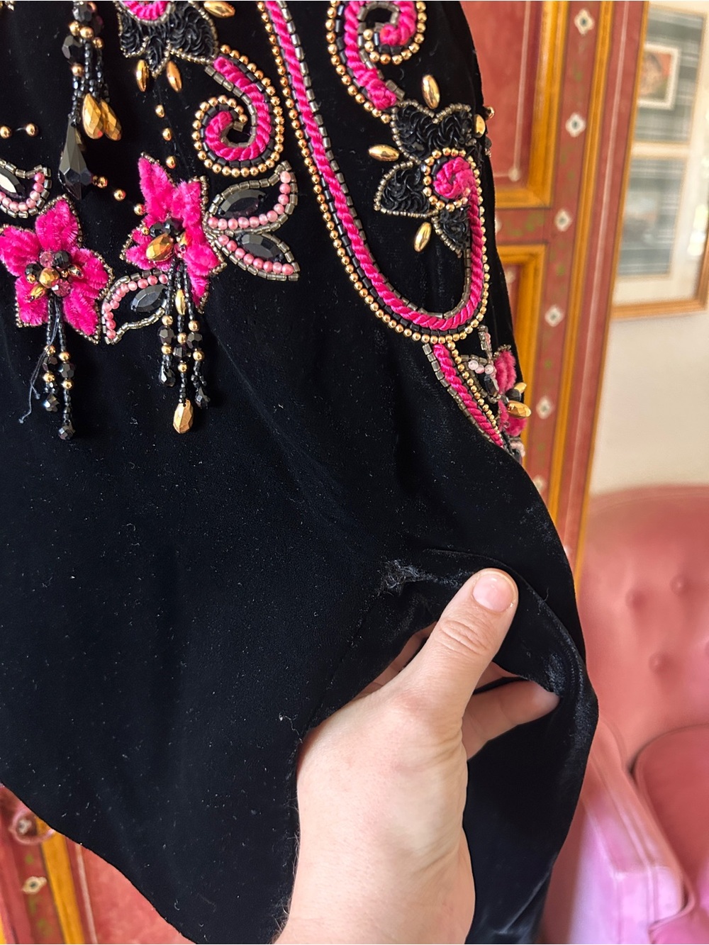 Embellished Black Velvet Bolero Jacket with Pink Beadwork - Picture 8 of 8
